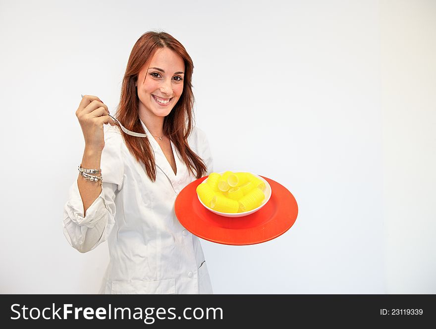 Beautiful Woman Doctor With A Dish Of Curlers