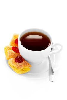 Cup Of Tea On A Saucer And Cake Stock Photography Cup Of Tea On A Saucer And Cake Stock Photography