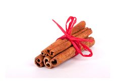 Cinnamon Sticks With Red Ribbon Stock Photos