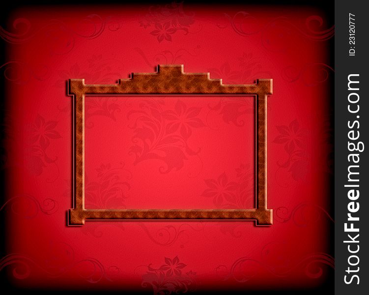 Frame on red floral background
