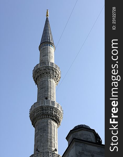 Minaret for call to prayer on a mosque. Minaret for call to prayer on a mosque.