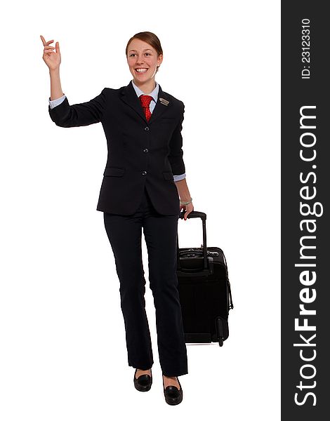 Flight attendant hailing a taxi