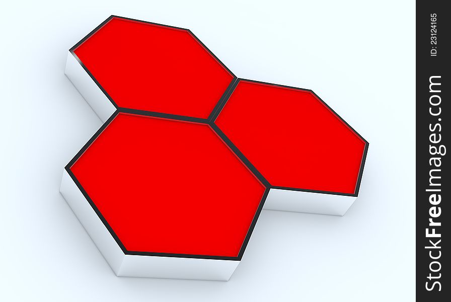 Three Blank Red Hexagon Box Display