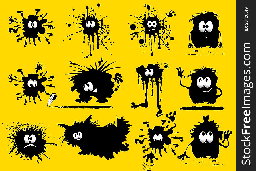 Funny black blob in the form of humans and animals (vector illustration);. Funny black blob in the form of humans and animals (vector illustration);