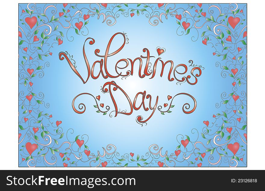 Valentine's day card with floral ornament, vector illustration