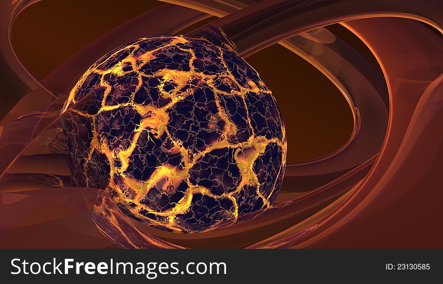 magmatic sphere with red torus. magmatic sphere with red torus