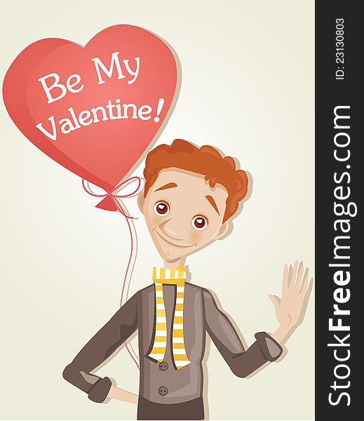 Boy with a heart balloon, vector illustration