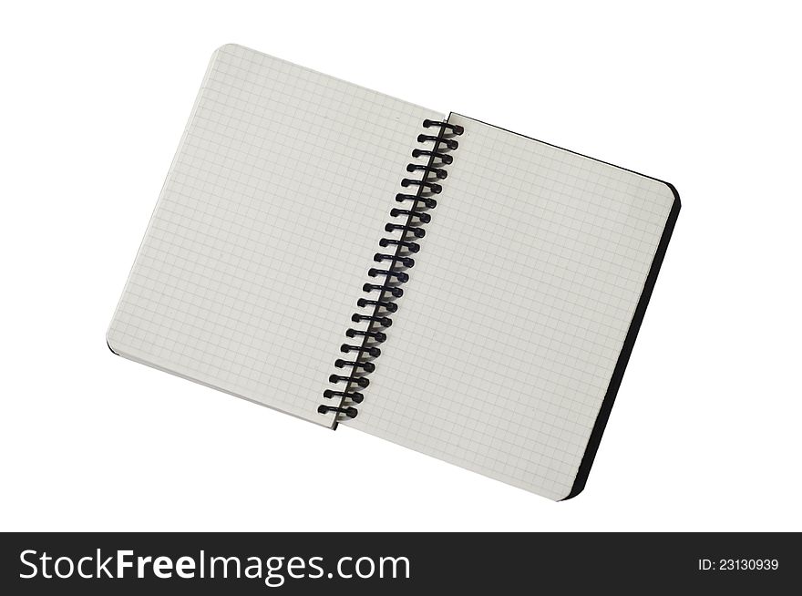 Spiral notepad with path Empty papers on isolated white background