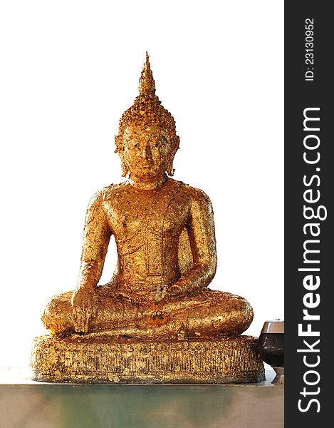 Gold buddha statue on white background