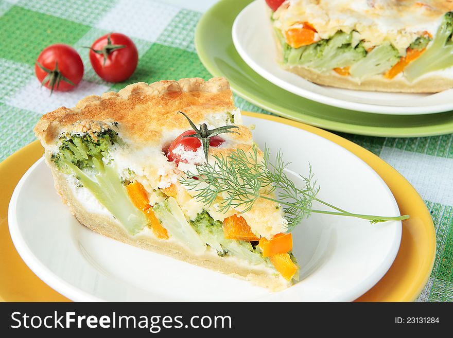 Vegetable pie with broccoli, tomato and capsicum. Vegetable pie with broccoli, tomato and capsicum