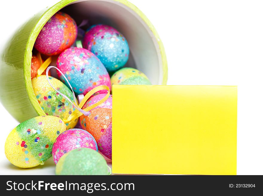 Colorful Easter decoration and blank greeting card