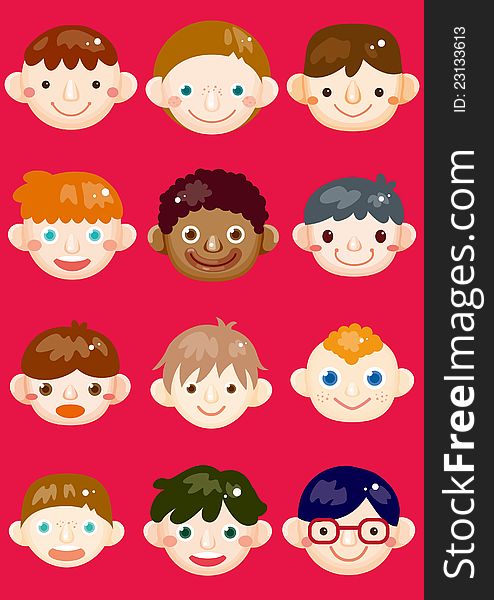 Cartoon boys head icon, drawing. Cartoon boys head icon, drawing