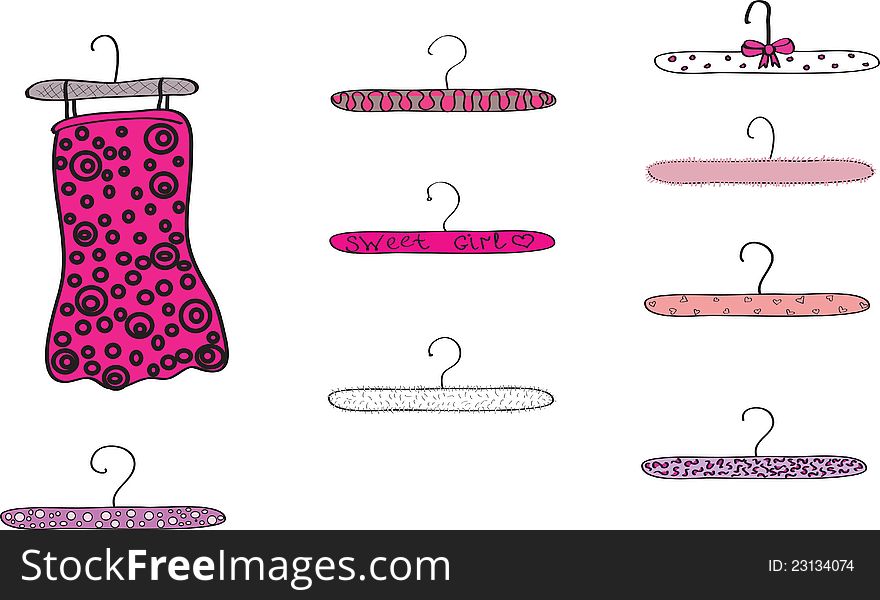 Different varicoloured pegs for clothes and one clothes on a white background. Different varicoloured pegs for clothes and one clothes on a white background