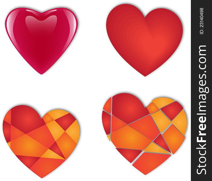 Four arts of heart, symbols for love and Valentine's day. Four arts of heart, symbols for love and Valentine's day