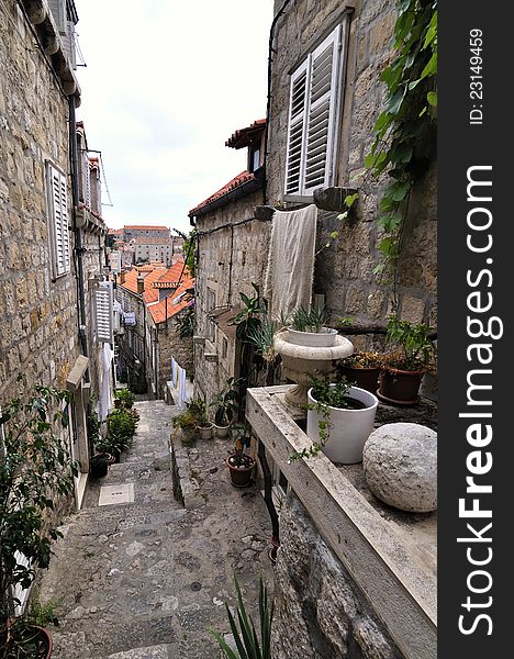 Old lane and stairs of Dubrovnik, Croatia