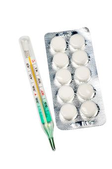 The Medical Thermometer And Tablets Royalty Free Stock Photo The Medical Thermometer And Tablets Royalty Free Stock Photo