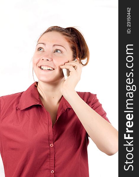 Girl talking on the phone and smiling. Girl talking on the phone and smiling