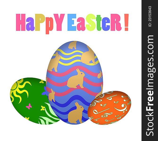 Easter greeting card with isolated painted eggs