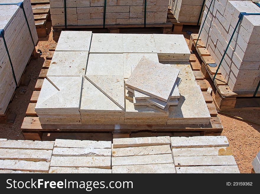 Blocks of limestone processed and ready for use. Blocks of limestone processed and ready for use