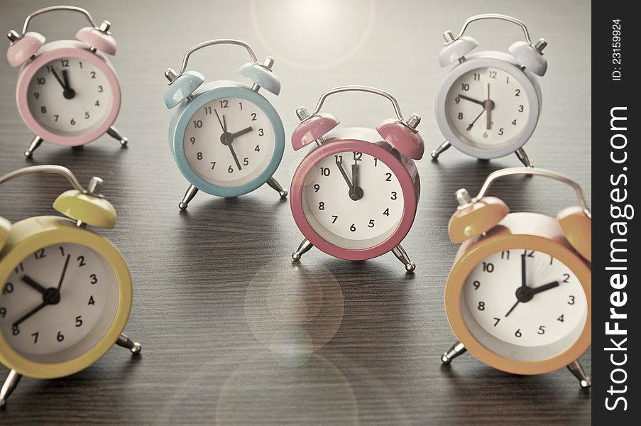Several clocks showing different times
