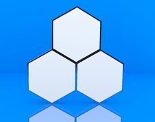 Three Blank Hexagon Box Display Stock Photo Three Blank Hexagon Box Display Stock Photo