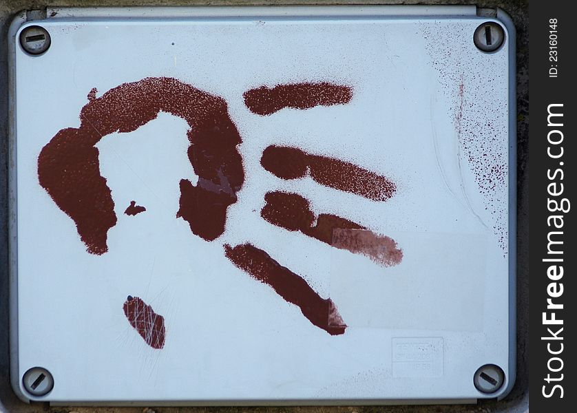 Human hand print on a plastic box. Human hand print on a plastic box