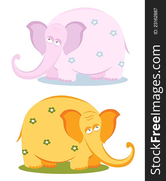 Vector illustration of funny cartoon pink elephant with flowers. Two colors. Vector illustration of funny cartoon pink elephant with flowers. Two colors