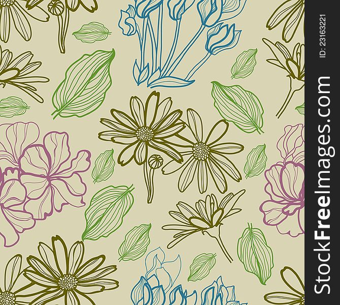 Vector seamless floral pattern with flowers. Vector seamless floral pattern with flowers