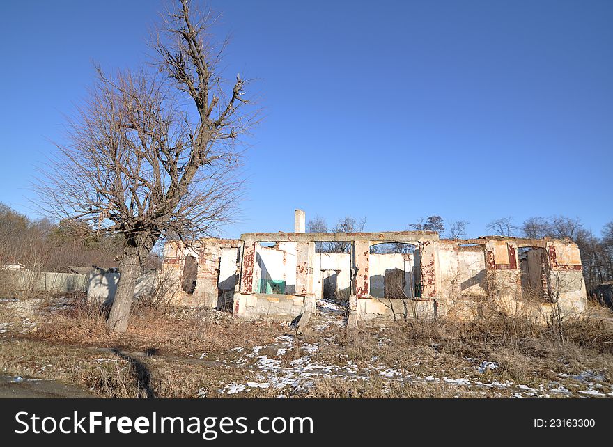 Bombed building without windows and roof. Bombed building without windows and roof