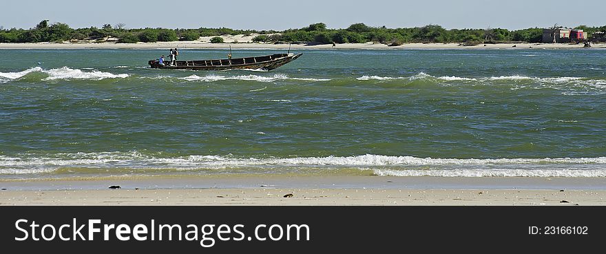 Colorful fishing dugout in Senegal, west Africa.