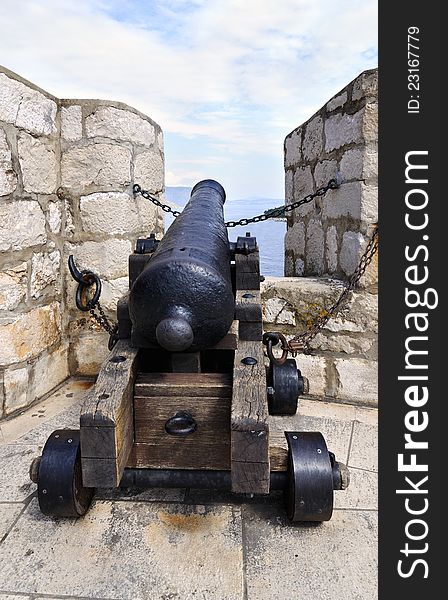 Historic cannon in ancient fortress at Dubrovnik, Croatia
