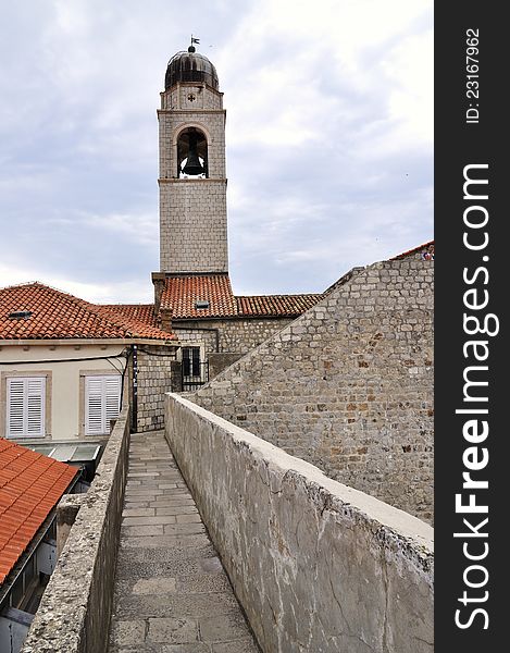 Ancient walls and bell towerof Dubrovnik, Croatia