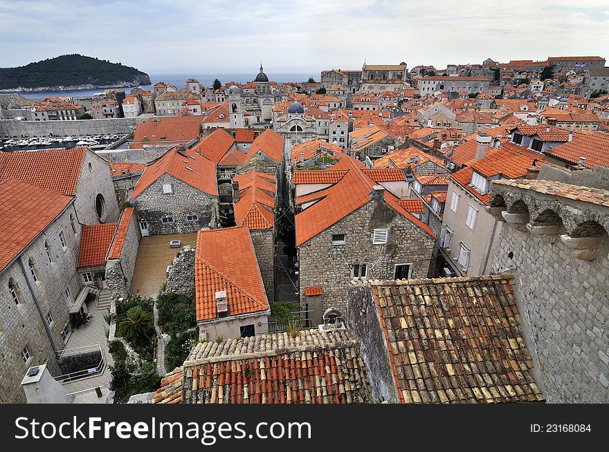 Red Rooftops in the Historic Old Town of Dubrovnik, Croatia