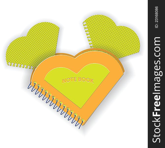 Spiral notebook in a heart-shaped on white. Vector illustranion. Spiral notebook in a heart-shaped on white. Vector illustranion.
