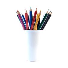Crayon Pencils In White Container Royalty Free Stock Image