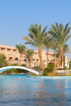 Resort With Luxury Swimming Pool And Bridge Stock Photos Resort With Luxury Swimming Pool And Bridge Stock Photos