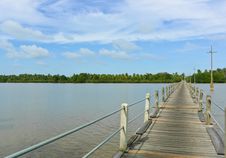 Long Wood Bridge Over A River Royalty Free Stock Image Long Wood Bridge Over A River Royalty Free Stock Image
