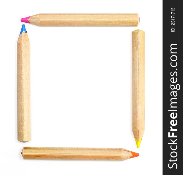 Colored Pencils set as a frame on white