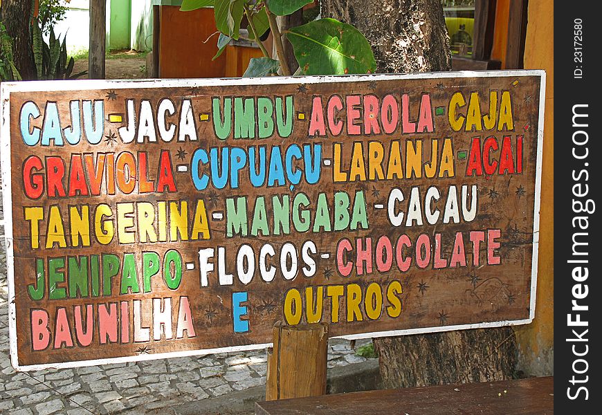 Plate ice cream with Brazilian fruit names