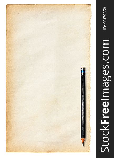 Empty Vintage old paper with pencil, with clipping path