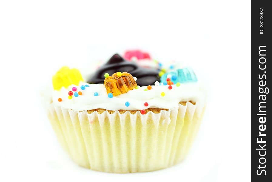 Close up of cup cake on white background. Close up of cup cake on white background