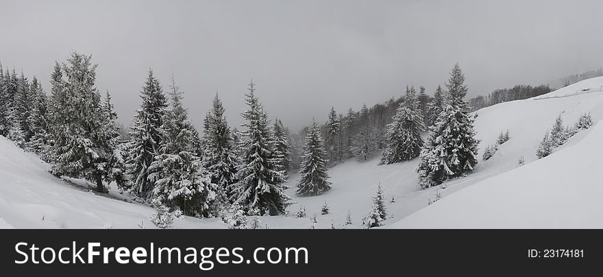 Winter mountains panorama  in Romania