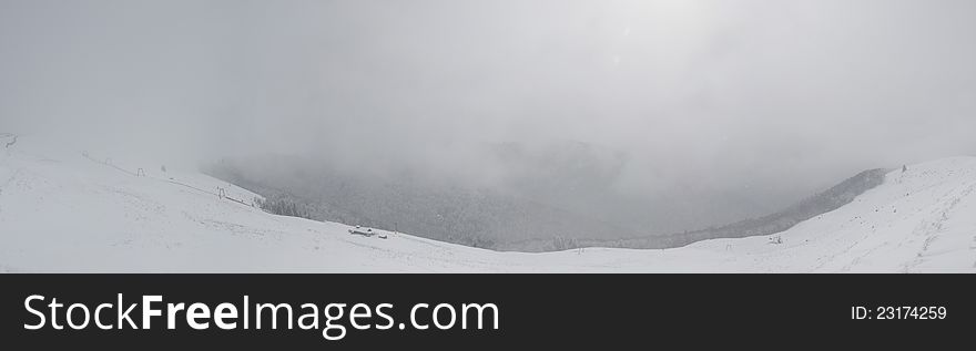 Winter mountains panorama  in Romania