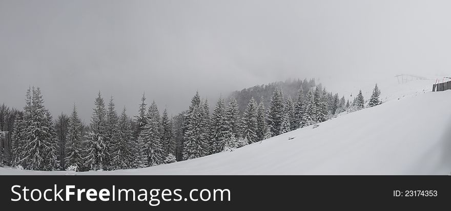Winter mountains panorama  in Romania