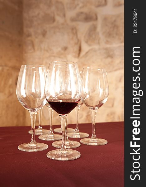 Composition of crystal glasses with wine in one