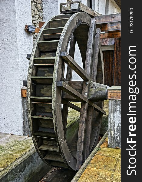 Exhibit Of Wooden Water Mill Wheel