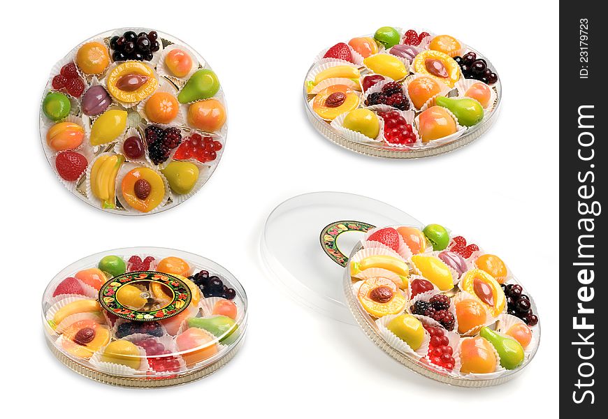 Fruit fruit candy in a transparent plastic box. Fruit fruit candy in a transparent plastic box.