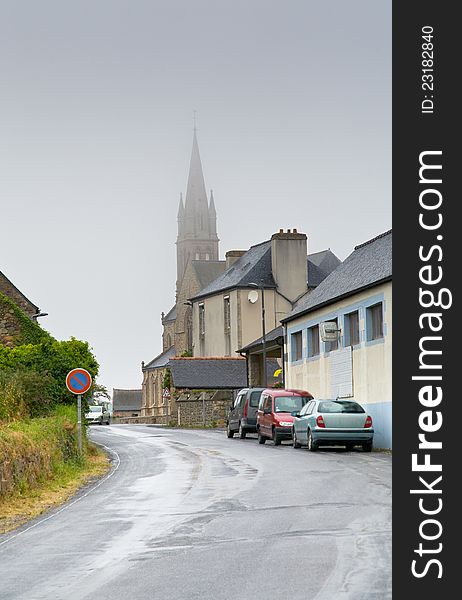 Treguier Cathedral in foggy weather