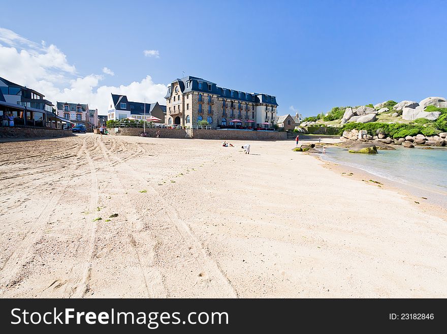 Urban Sand Beach In Breton Town Perros-Guirec