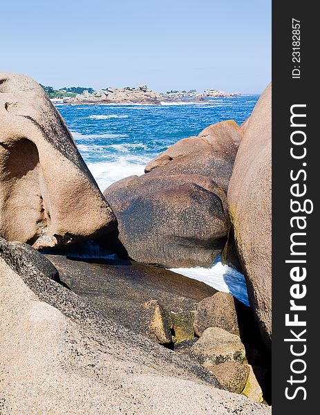 Rocks on Pink Granite Coast in France